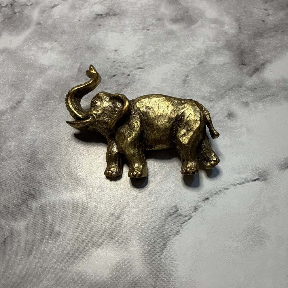 Vintage Solid Brass Elephant Figurine Miniature Trunk Up Pin Lucky Charm